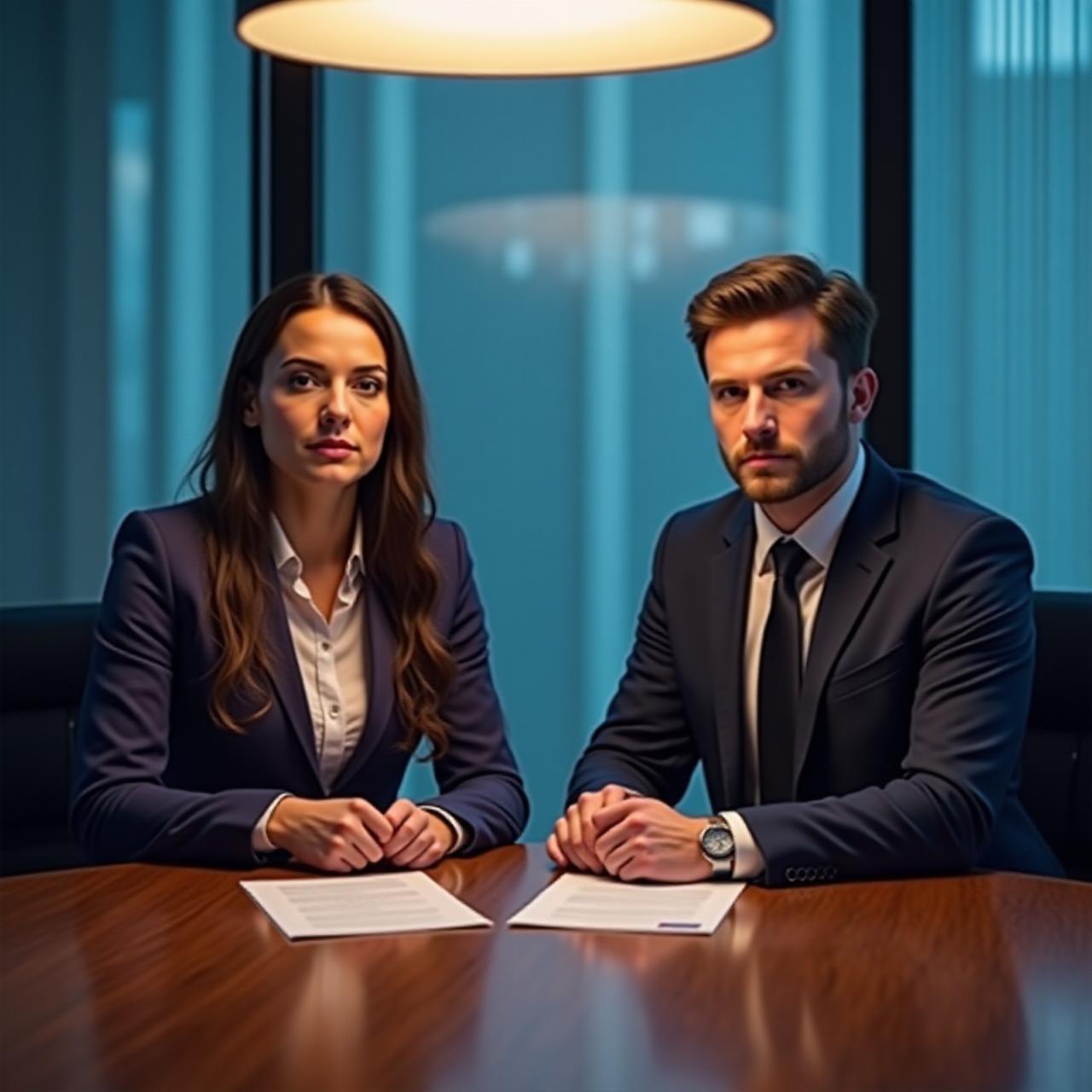 Legal professionals in a high-stakes dispute resolution meeting